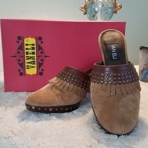 Suede and Leather Trimmed Heeled Clog